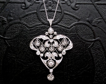 Antique Platinum Diamond Pendant. Edwardian. Belle Epoque. 1.94 Carat