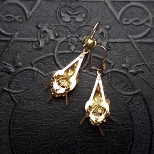 Antique Victorian 14k Gold Bug Earrings with Flowers. Rose Gold and Yellow Gold. image 2