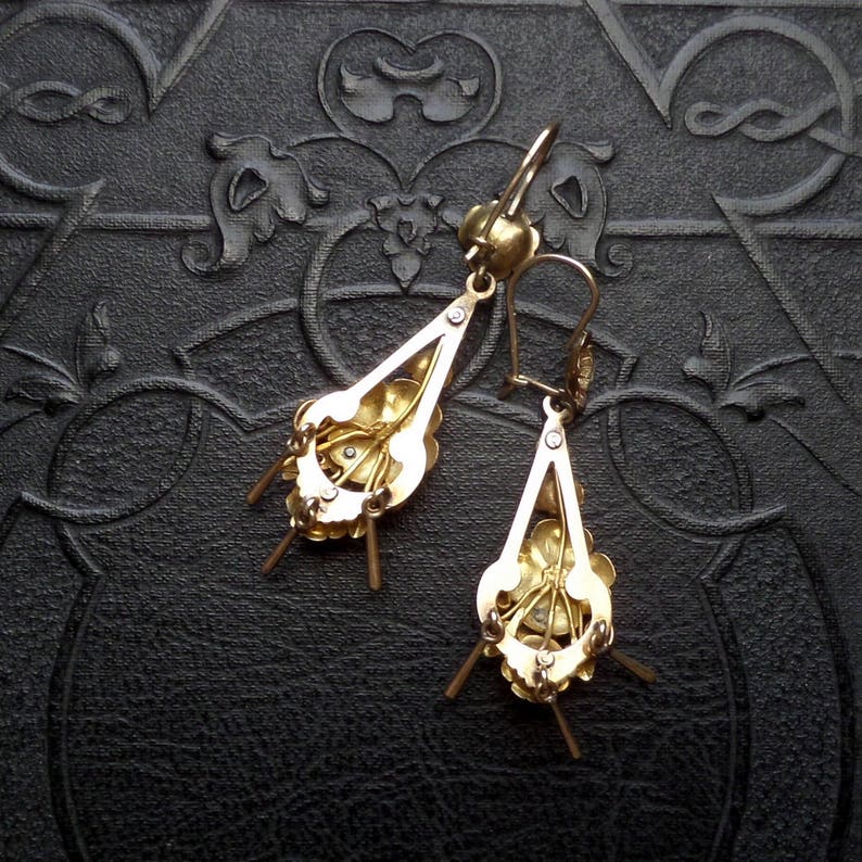 Antique Victorian 14k Gold Bug Earrings With Flowers. Rose Gold and ...