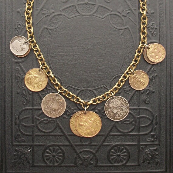 Items similar to Antique Coin Charm Necklace . 1894 1937 on Etsy