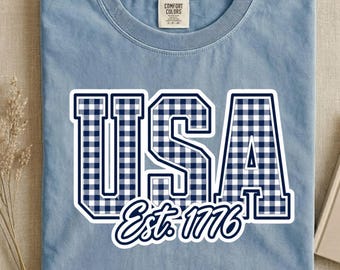 USA Est 1776 PNG – Varsity Gingham Patriotic Design (Digital Download)