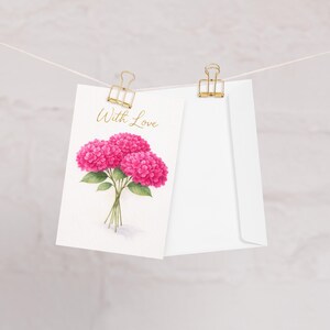 mit Liebe Hortensie Karte | Blumen Grußkarte | rosa Blumenkarte | Romantische Grußkarte | Innen leer | Geschenk für Sie