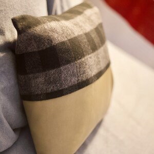 Farmhouse plaid and faux leather pillow cover, home decor image 3