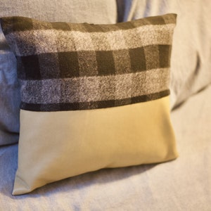 Farmhouse plaid and faux leather pillow cover, home decor image 2