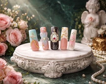 Elodie | Vintage Bloom- 3D Press On Nails, Handcrafted Luxury Statement Nail Set