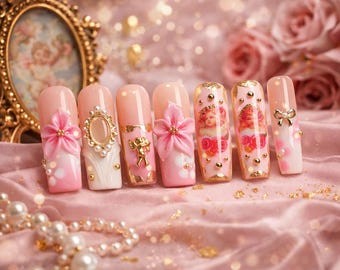 Bellarose | Pink Cherub - 3D Press On Nails, Handcrafted Luxury Statement Nail Set