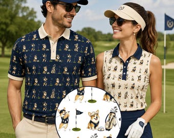 Polo de golf humoristique avec un corgi, polo de golf pour amoureux des chiens, polo performant pour homme et femme, cadeau de golf, manches courtes ou longues