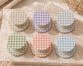 Custom Gingham Pop Socket, Phone Grip Holder, Personalized Checkered Stand, Cute Pastel Mobile Accessory, Gift for Friends