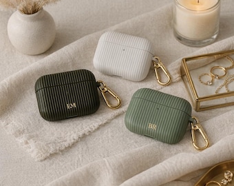 2D PRINT Personalized Initials Letters Stripe Airpod Case, Airpods Gen 1 2 3 4 Shockproof Durable Cover Monogram Gift for Her No Keychain