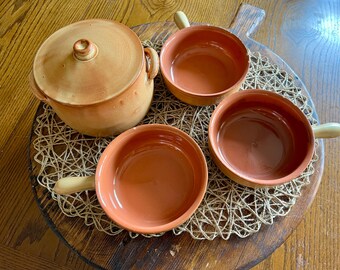 Vintage PIRAL Italy Pottery Soup Crock Set | Rustic Italian Terracotta Tureen & Bowls | Farmhouse Kitchen Decor