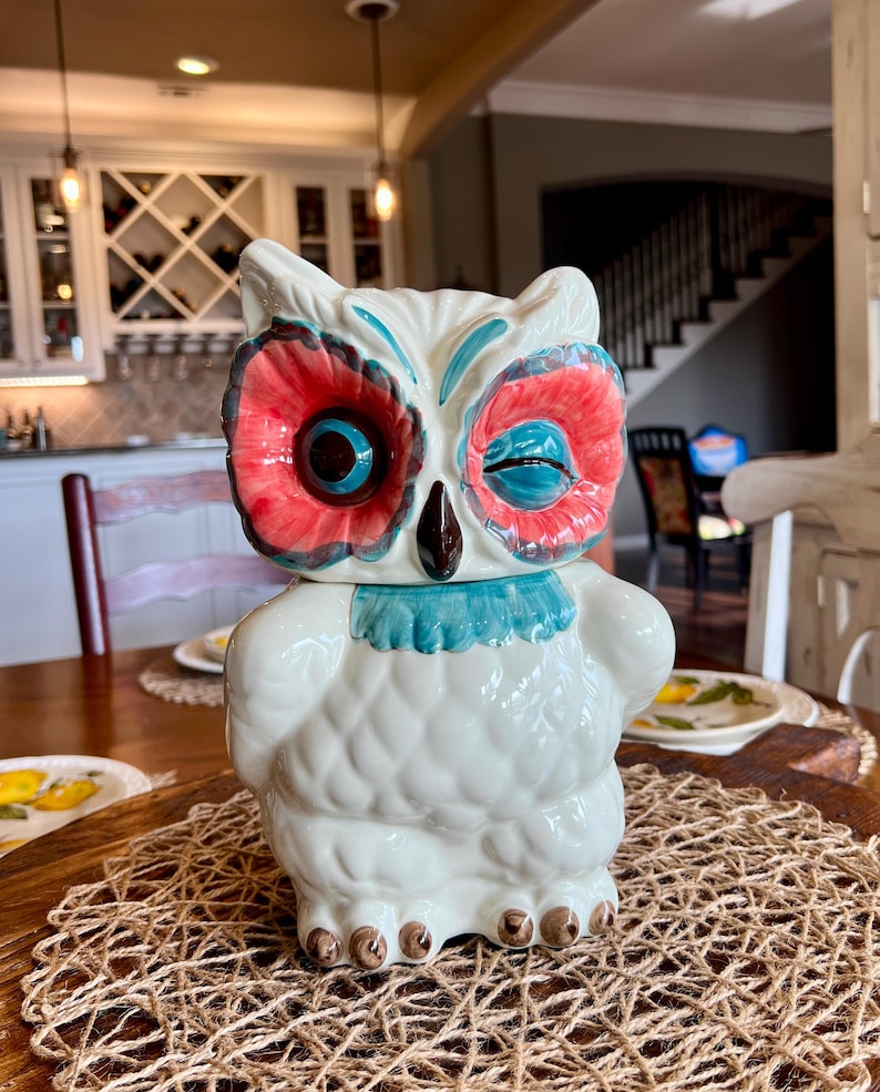 Anthropologie “A Real Hoot” Owl Cookie Jar | Winking Owl Ceramic Canister | Retired bild 1