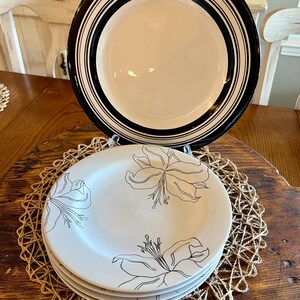 Laurie Gates Antilles | Replacement Dinner Plate or Deep Salad Plate | Black White Stoneware