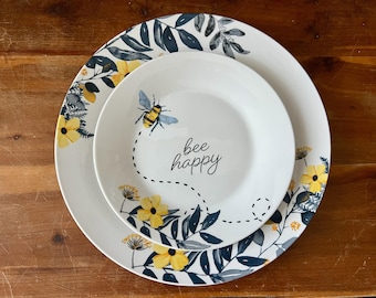 Royal Norfolk Bee Happy | Bee Floral Salad or Dinner Plate
