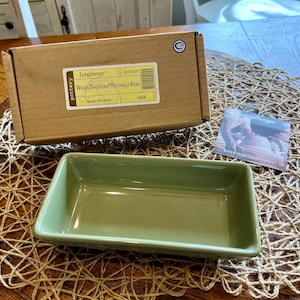 Longaberger Woven Traditions Rectangle Bowl | Sage Green Pottery Dish | New in Original Box