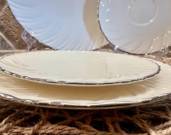 Lenox Weatherly Fine China Plates | Platinum Trim, Embossed Swirl Design, Made USA
