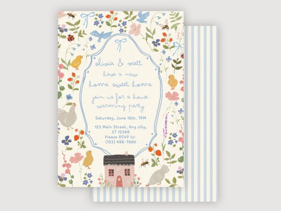 Housewarming Invitation Template, Whimsical Spring Housewarming Invite, New Home Invitation, Floral Housewarming Party Invite