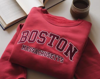 Sudadera Boston de cuello redondo bordada a medida, ropa universitaria personalizada