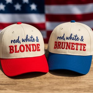 Boné Trucker Bordado, Vermelho, Branco, Loiro, Morena, Patriótico, 4 de Julho, América