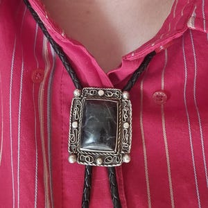 Black Agate and Silver Bolo tie