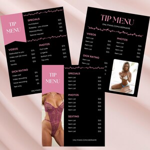 Black and Pink OnlyFans Tip Menu, Simple and Minimalistic Design