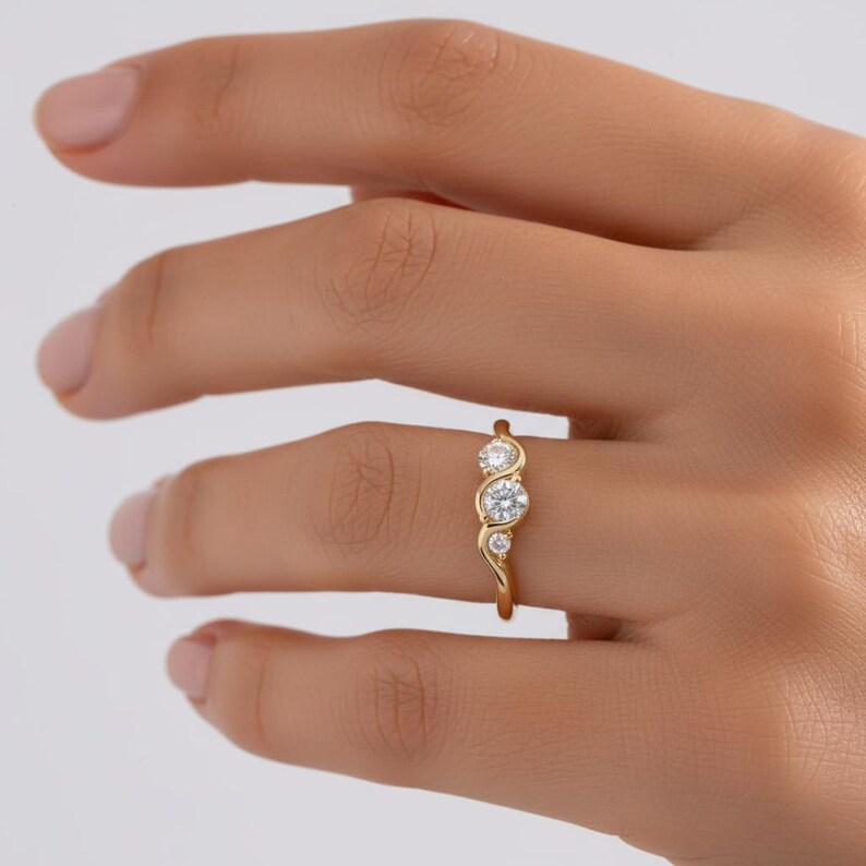 14K Gold Wave Ring With Diamonds – Minimalist Engagement Band - Etsy