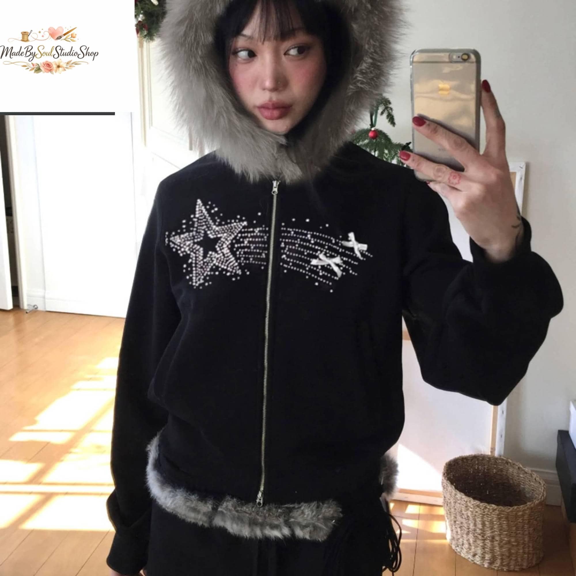 Y2k jacket with fur hoodie - Etsy 日本