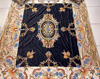 Luxury Floral Hand-Embroidered Bed Cover Traditional Central Asian Home Decor