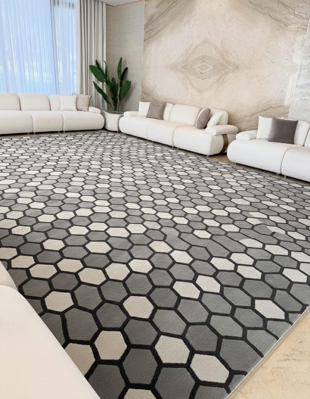 Hand-tufted Hexagon Area Rug | Modern Geometric Honeycomb Design - Etsy