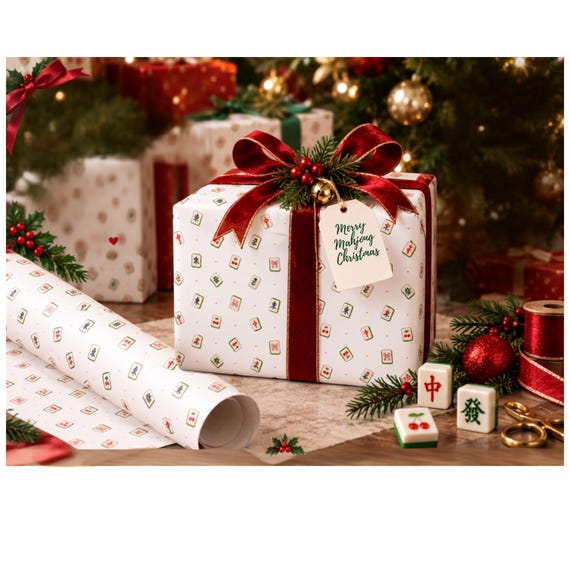 Mahjong Tile Wrapping Paper – Vibrant Asian Game Gift Wrap