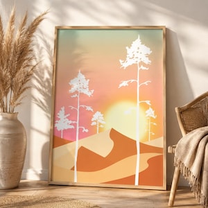 Dune du Pilat Sunset Poster | Minimalist Arcachon Bay Poster | Boho Wall Decor | Sunset Nature Art