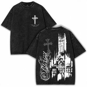 Cathedral Grace kristen tvättad t-shirt, välsignad t-shirt, Jesus kors t-shirt, trosbaserad grafisk t-shirt, vintage kyrka t-shirt, Jesus älskare gåva