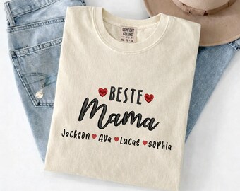 Comfort Colors Beste Mama T Shirt, Personalized Mom Shirt With Kids Names, Custom Mama Shirt With Hearts, Mothers Day Gift For Mom