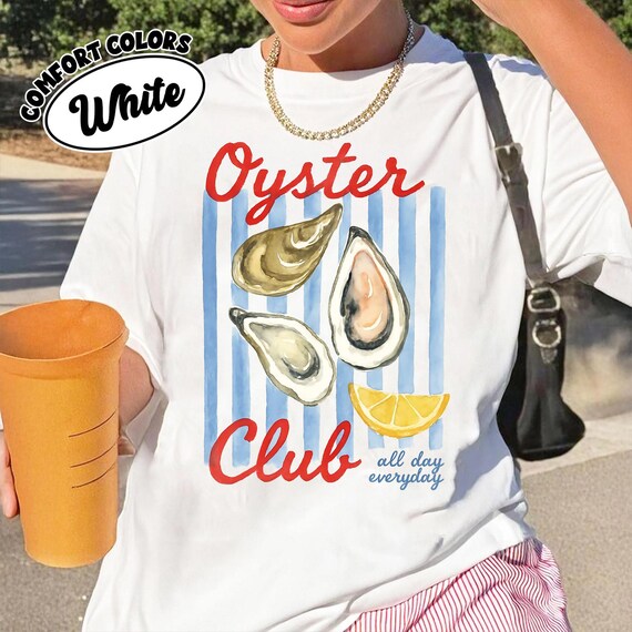 Comfort Colors Oyster Club Shirt, Coastal Seafood Graphic Tee, Beach Vacation Gift For Her, Oyster Lover Summer Aesthetic T Shirt