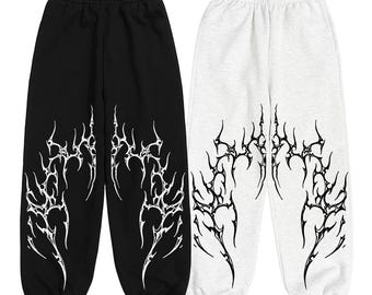 Flame Gothic Sweatpants, Gothic Dark Style Pants, Midnight Gothic Punk Street Joggers, Grunge Minimalist Sweatpants, Flame Special I