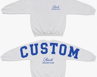 Sudadera personalizada para equipo, sudadera de cuello redondo personalizada para club escolar, sudadera con capucha extragrande con letras de brazo a brazo, camiseta con texto grande y llamativo de brazo a brazo