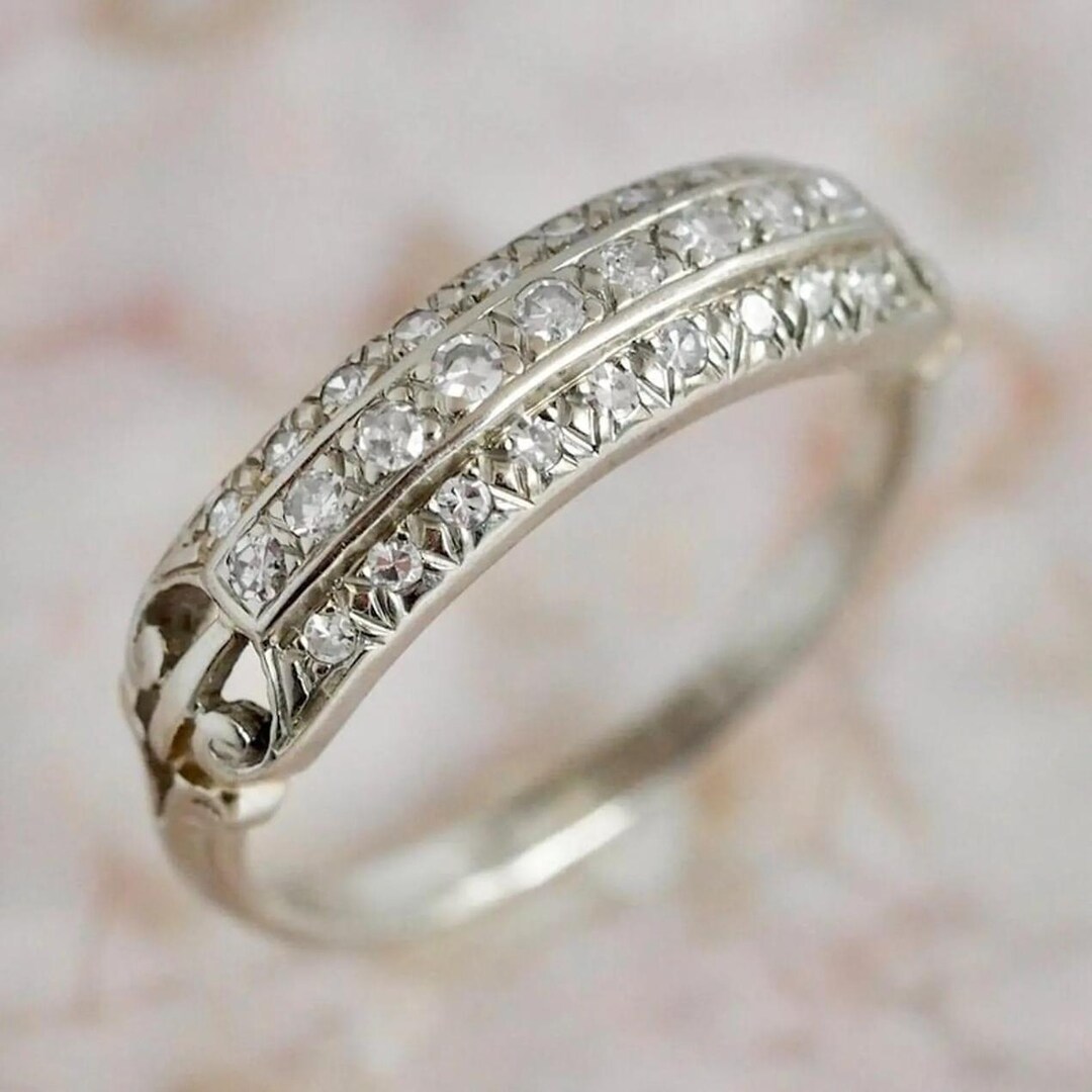 Vintage Double Row Diamond Wedding Band, 14k Gold Art Deco Half ...
