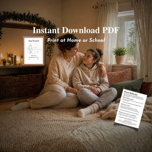 May include: A digital PDF document titled Step Forward featuring a line drawing of a person walking toward a sun, and a Parent Reflection sheet with questions about daily experiences, both designed for home or school printing.