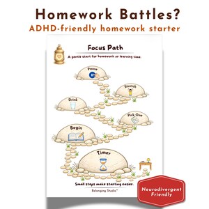 Material imprimible de ayuda para las tareas escolares para niños / Rutina de concentración / Herramienta para hacer las tareas con calma / Apto para niños con TDAH