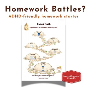 Homework Help Printable for Kids | Focus Path Routine | Calm Homework Tool | ADHD Friendly