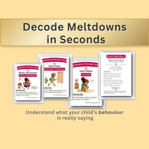 Neurodivergent Meltdown Decoder Cards for Parents | Autism ADHD Behaviour Support | Printable Calm Down Tools | Emotional Regulation Guide