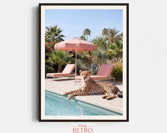 Cheetah wall art print, Palm Springs Decor, Retro California Poster (Digital Download)