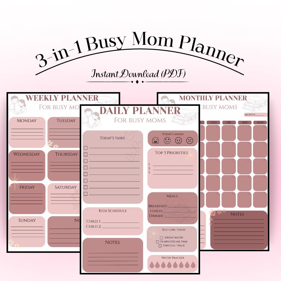 Busy Mom Planner Printable PDF | Daily Weekly Monthly Family Organizer ...