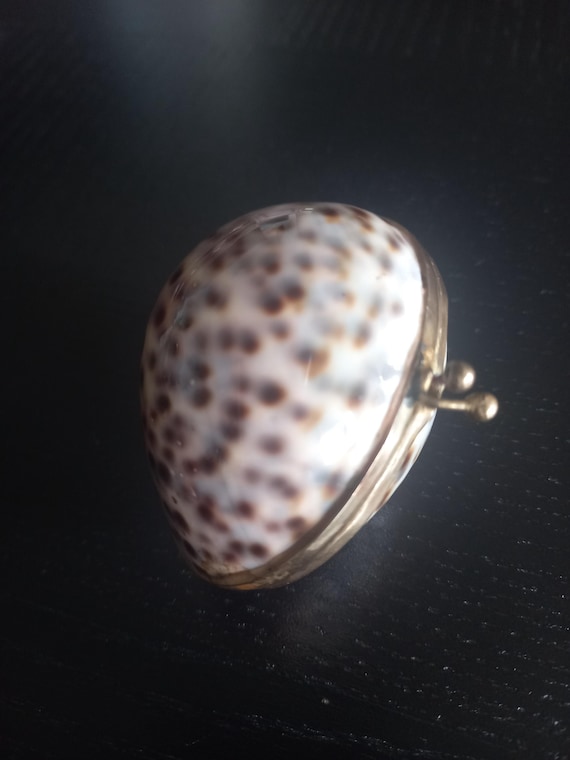 Vintage Cowrie Shell Trinket Box | Solid Brass Mount, Coastal Beach Decor View 2