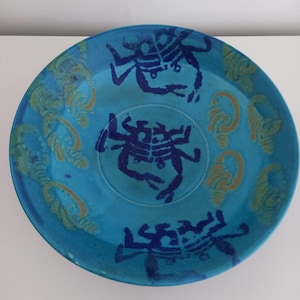 Large Michael Pugh Studio Pottery Bowl 28cm Signed Australian Coastal Ceramic Crab Design 1990s