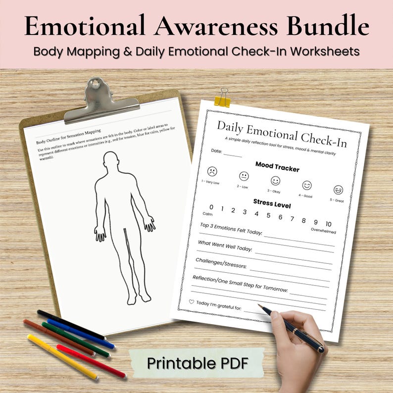 Daily Emotional Check-in & Body Map Worksheets (PDF) - Etsy