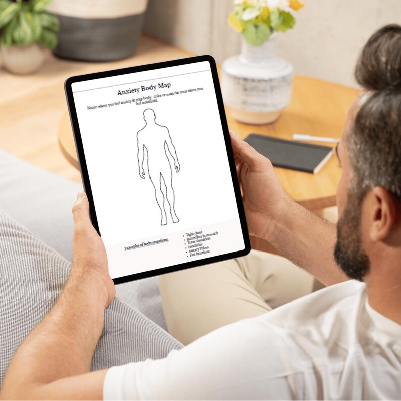 Anxiety Body Map Printable Therapy Worksheet | Emotional Regulation ...