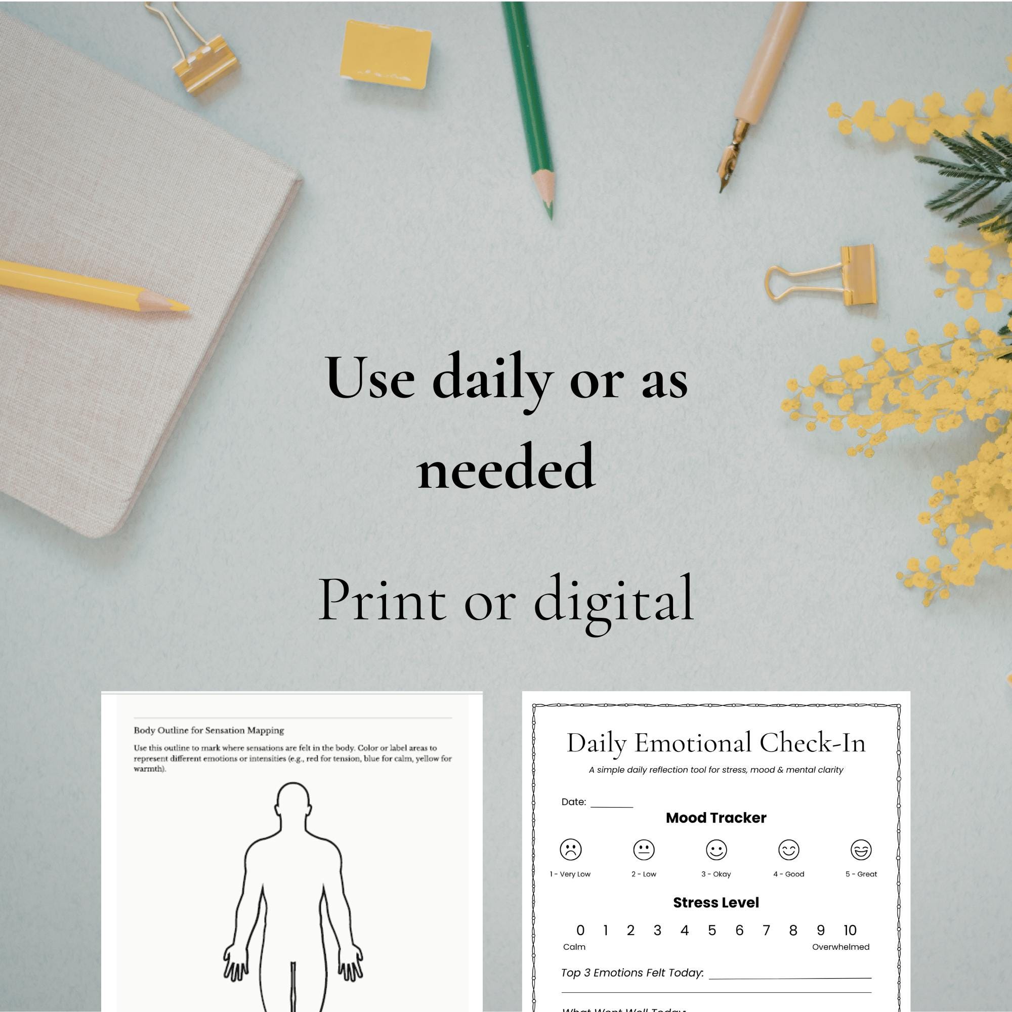 Daily Emotional Check-in & Body Map Worksheets (PDF) - Etsy