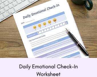 Daily Emotional Check-In Worksheet | Mood Tracker & Stress Scale | Printable Mental Health PDF