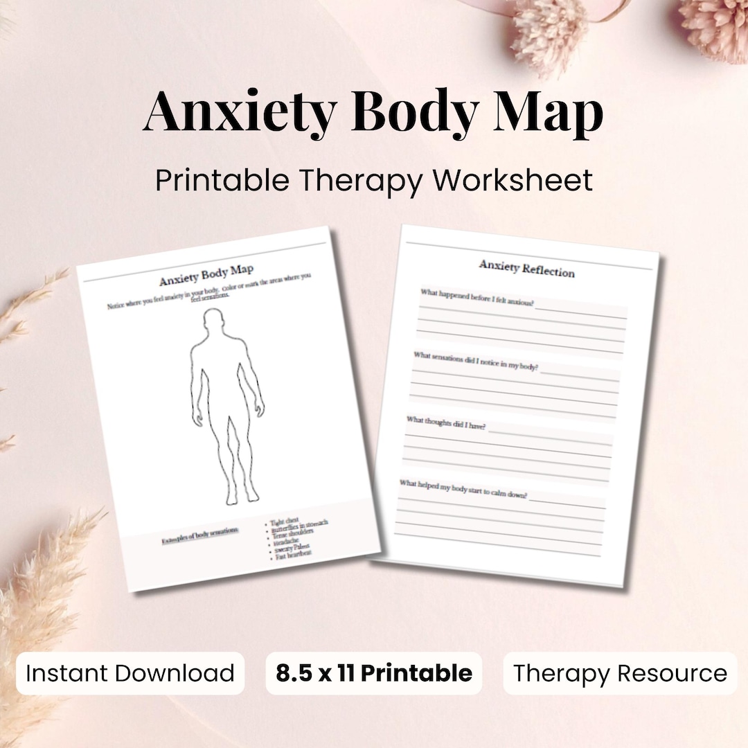 Anxiety Body Map Printable Therapy Worksheet | Emotional Regulation ...