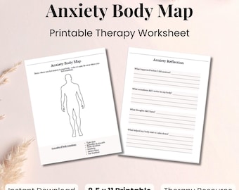 Anxiety Body Map Printable Therapy Worksheet | Emotional Regulation (Digital Download)